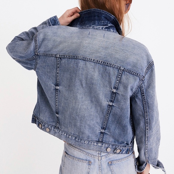 Madewell The Boxy Crop Jean Jacket in Woodcourt Wash XS Preppy Classic Denim - Picture 3 of 14